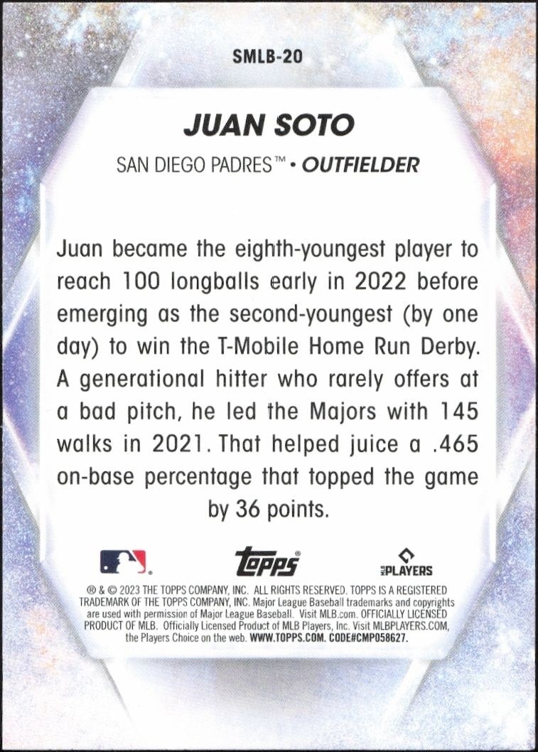 2023 Topps Juan Soto #SMLB-20 baseball trading card back