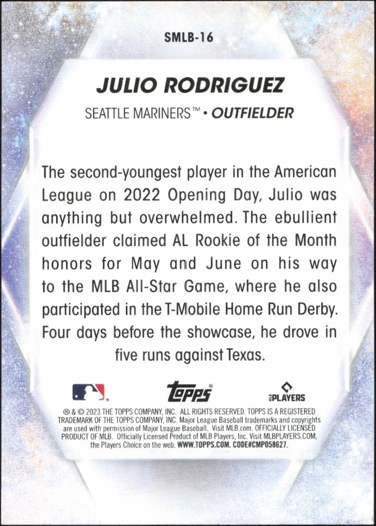 2023 Topps Julio Rodriguez #SMLB-16 baseball trading card back