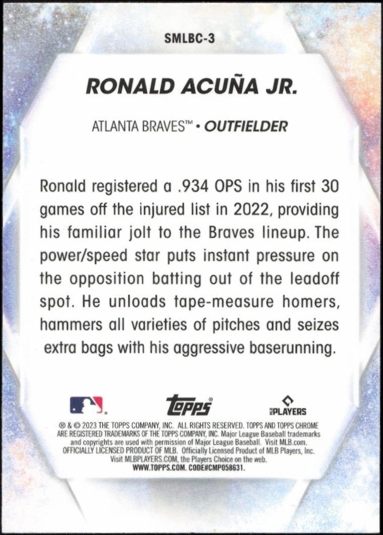 2023 Topps Ronald Acuña Jr. #SMLBC-3 baseball trading card back