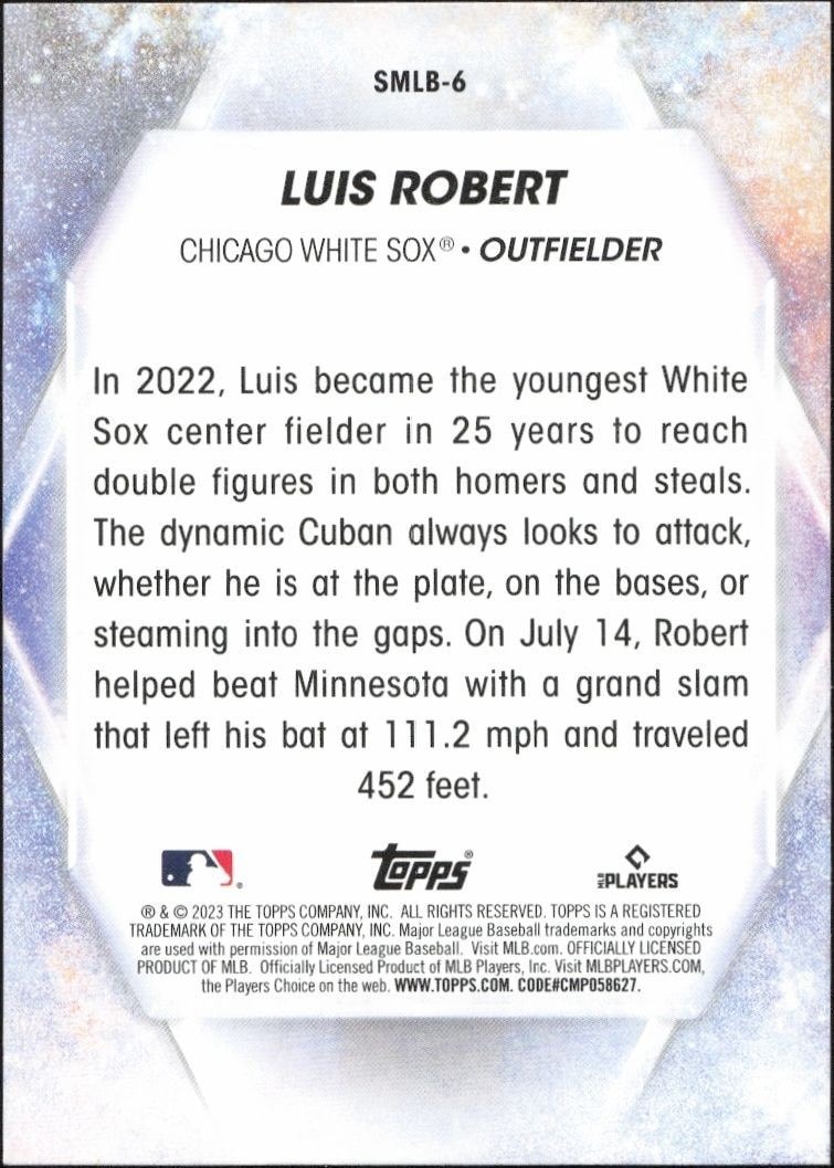 2023 Topps Luis Robert #SMLB-6 baseball trading card back