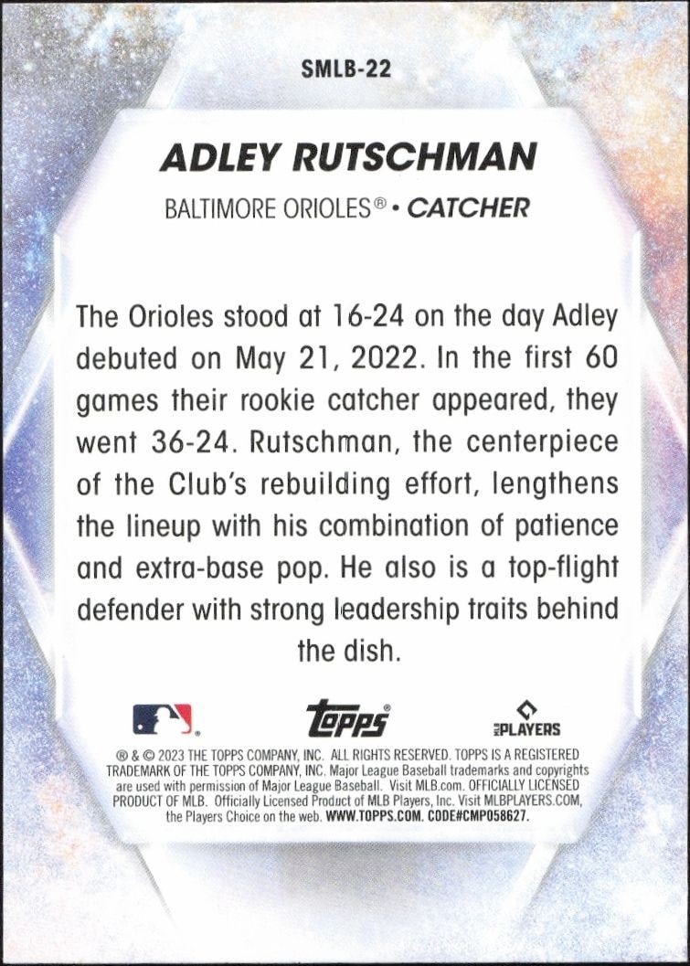 2023 Topps Adley Rutschman #SMLB-22 baseball trading card back