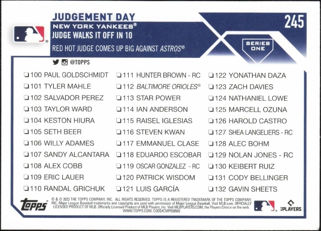2023 Topps Aaron Judge #245 baseball trading card back
