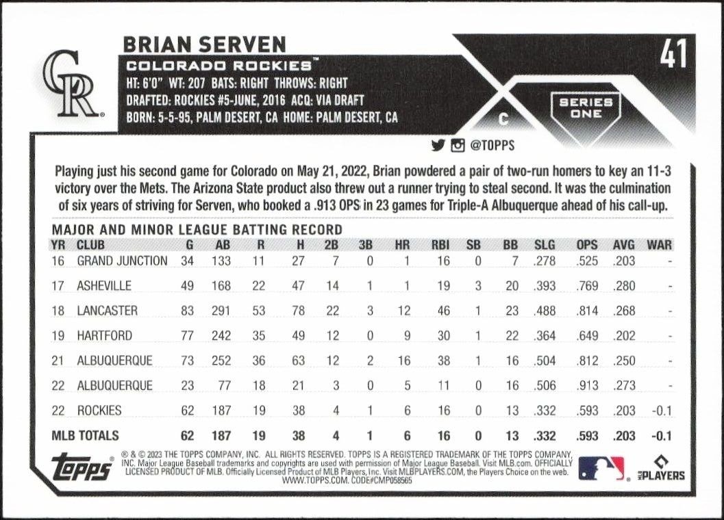 2023 Topps Brian Serven #41 baseball trading card back