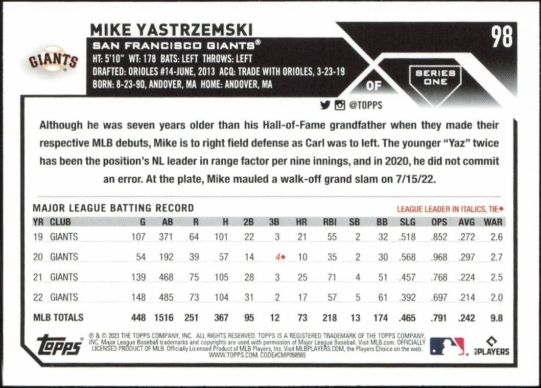 2023 Topps Mike Yastrzemski #98 baseball trading card back