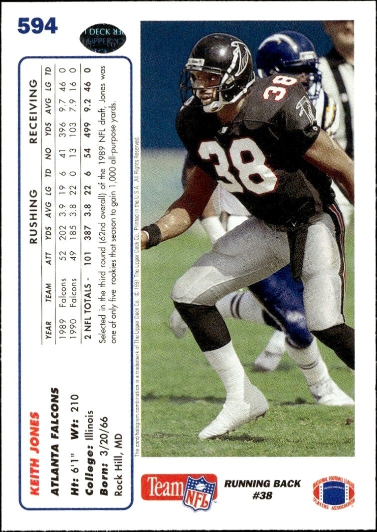 1991 Upper Deck Keith Jones #594 football trading card back