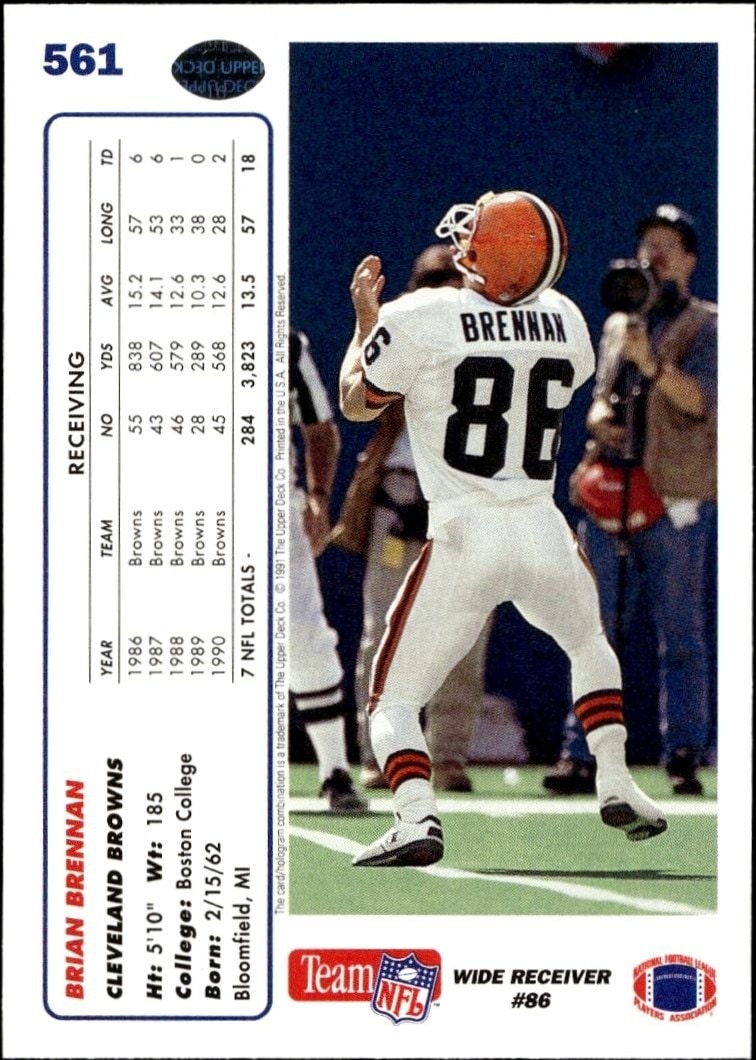 1991 Upper Deck Brian Brennan #561 football trading card back