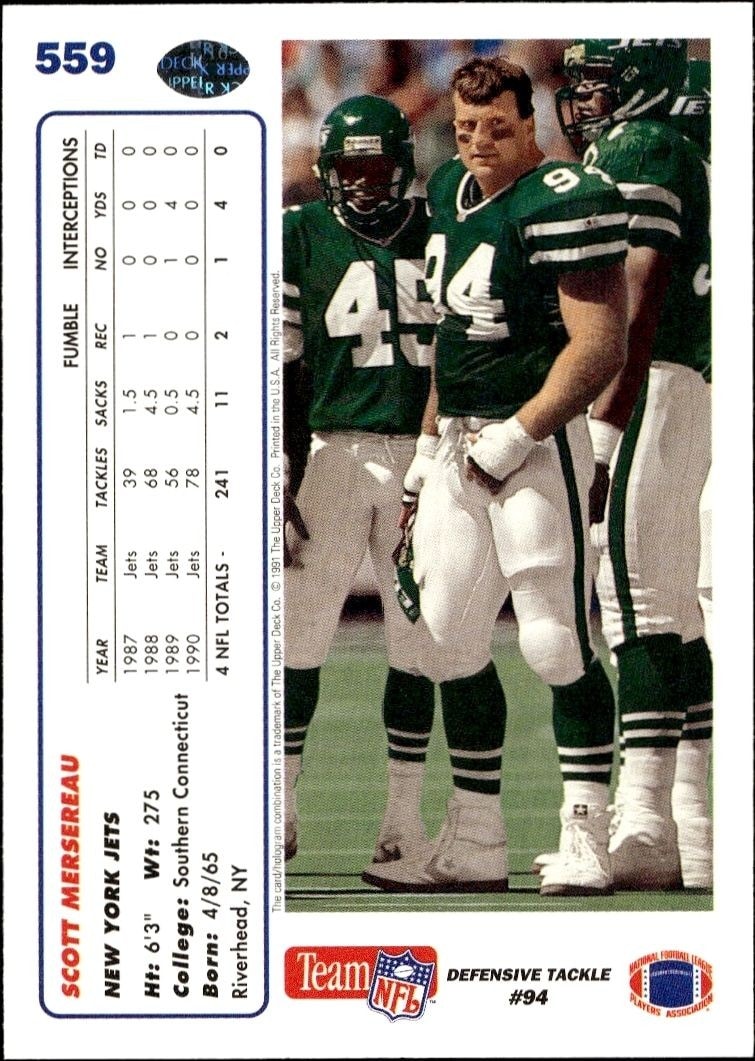 1991 Upper Deck Scott Mersereau #559 football trading card back
