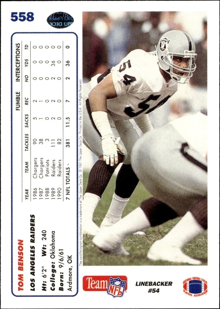 1991 Upper Deck Tom Benson #558 football trading card back