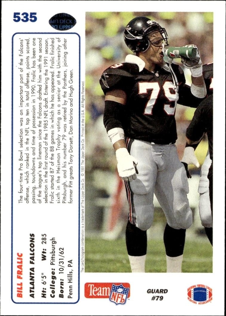 1991 Upper Deck Bill Fralic #535 football trading card back