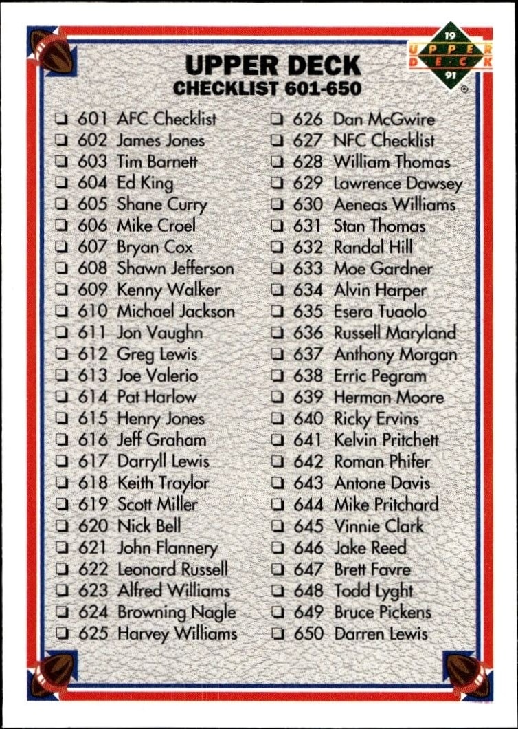 1991 Upper Deck Checklist #700 football trading card front