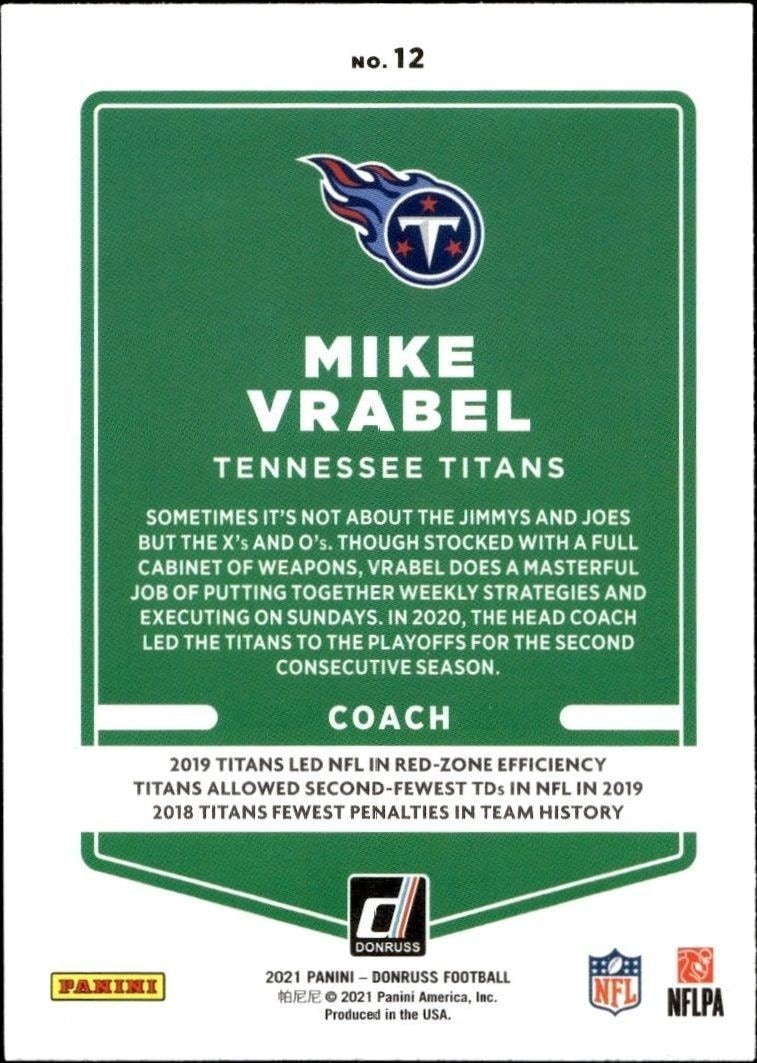 2021 Donruss Mike Vrabel #12 football trading card back