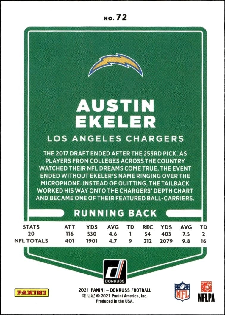 2021 Donruss Austin Ekeler #72 football trading card back