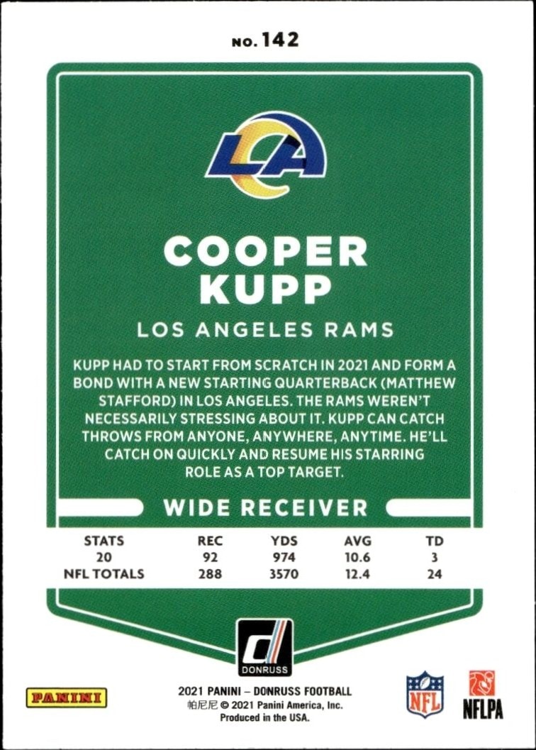 2021 Donruss Cooper Kupp #142 football trading card back
