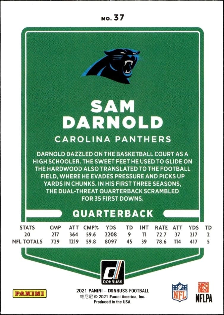 2021 Donruss Sam Darnold #37 football trading card back