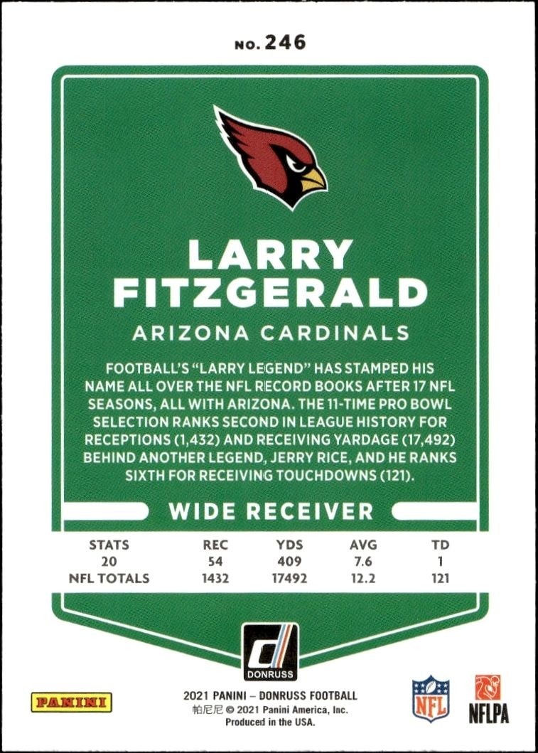 2021 Donruss Larry Fitzgerald #246 football trading card back