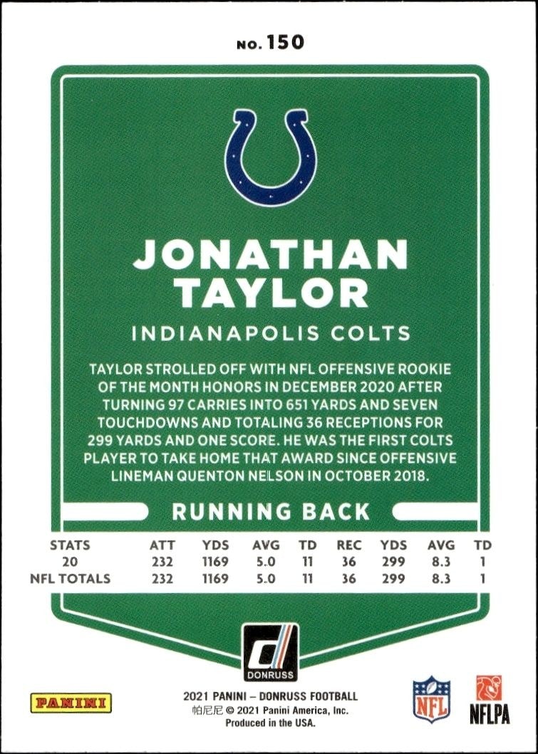 2021 Donruss Jonathan Taylor #150 football trading card back