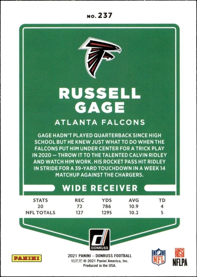 2021 Donruss Russell Gage #237 football trading card back