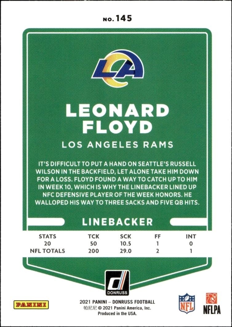 2021 Donruss Leonard Floyd #145 football trading card back