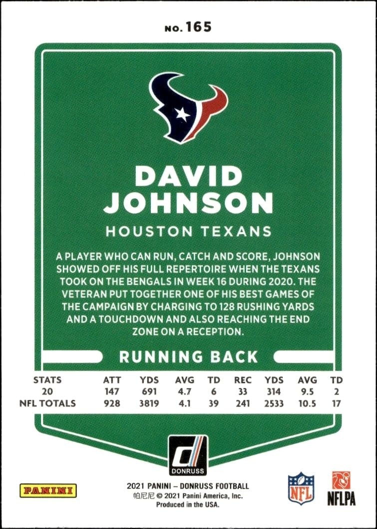 2021 Donruss David Johnson #165 football trading card back