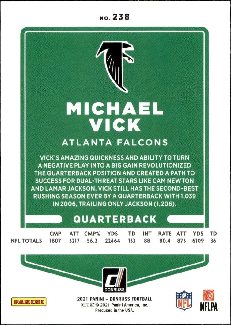 2021 Donruss Michael Vick #238 football trading card back