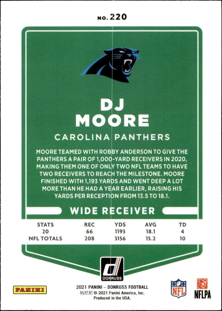 2021 Donruss DJ Moore #220 football trading card back