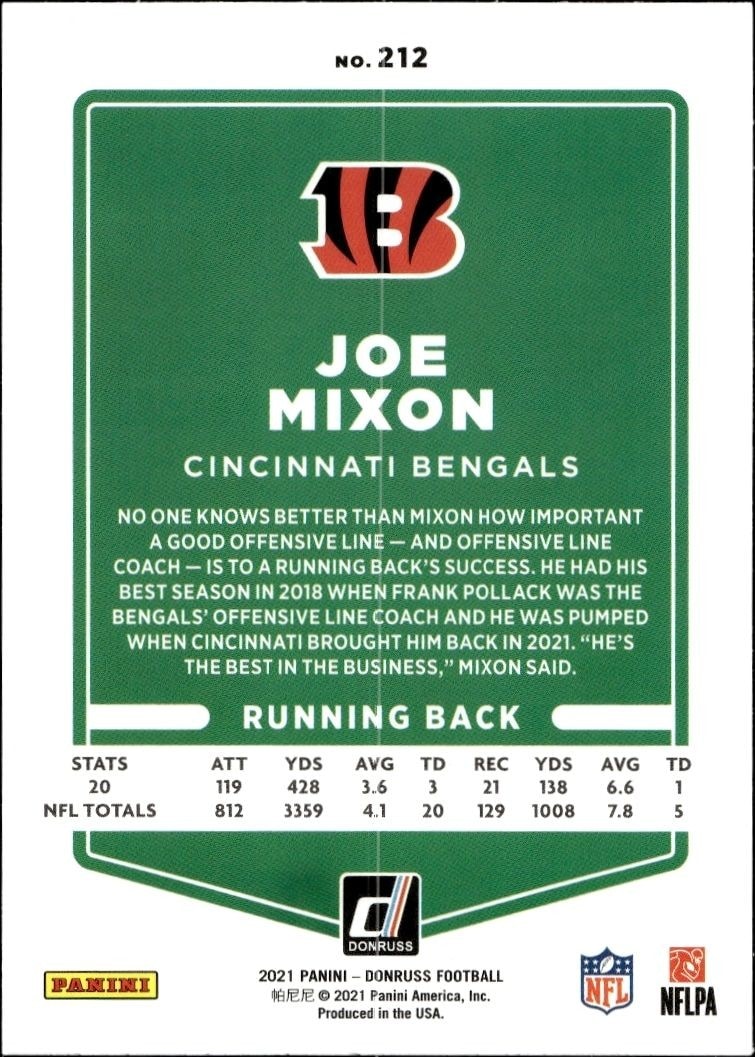 2021 Donruss Joe Mixon #212 football trading card back
