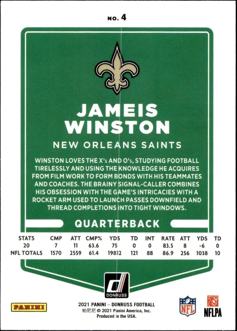 2021 Donruss Jameis Winston #4 football trading card back