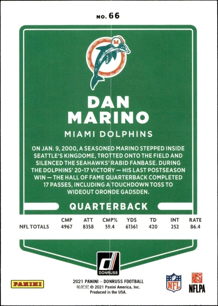 2021 Donruss Dan Marino #66 football trading card back
