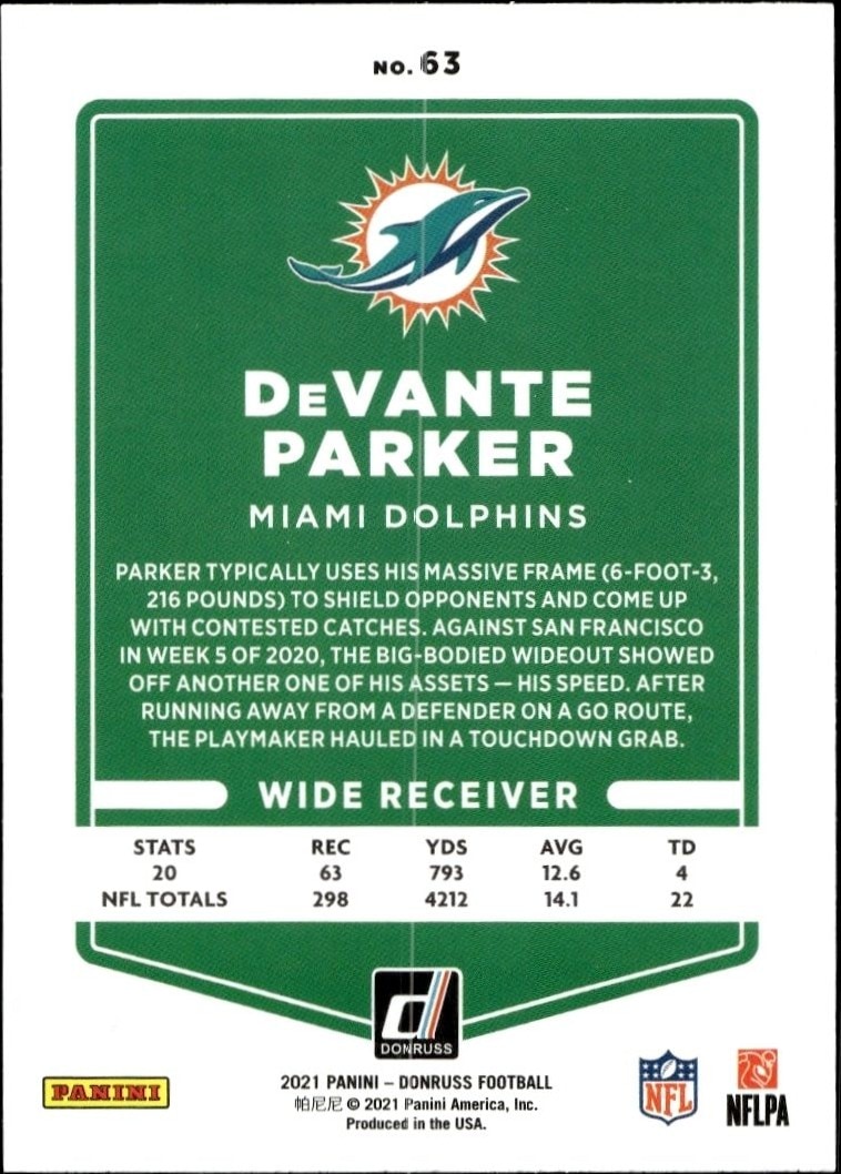 2021 Donruss DeVante Parker #63 football trading card back