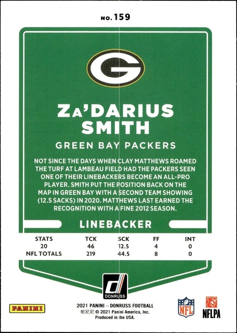 2021 Donruss Za'Darius Smith #159 football trading card back