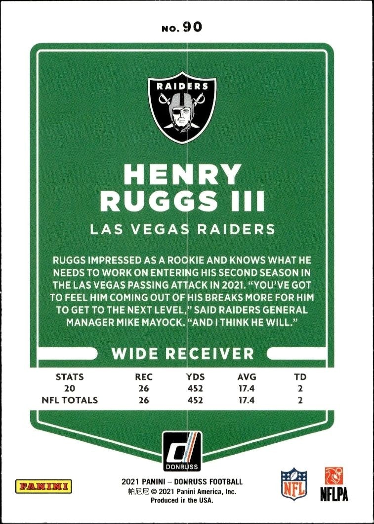 2021 Donruss Henry Ruggs III #90 football trading card back
