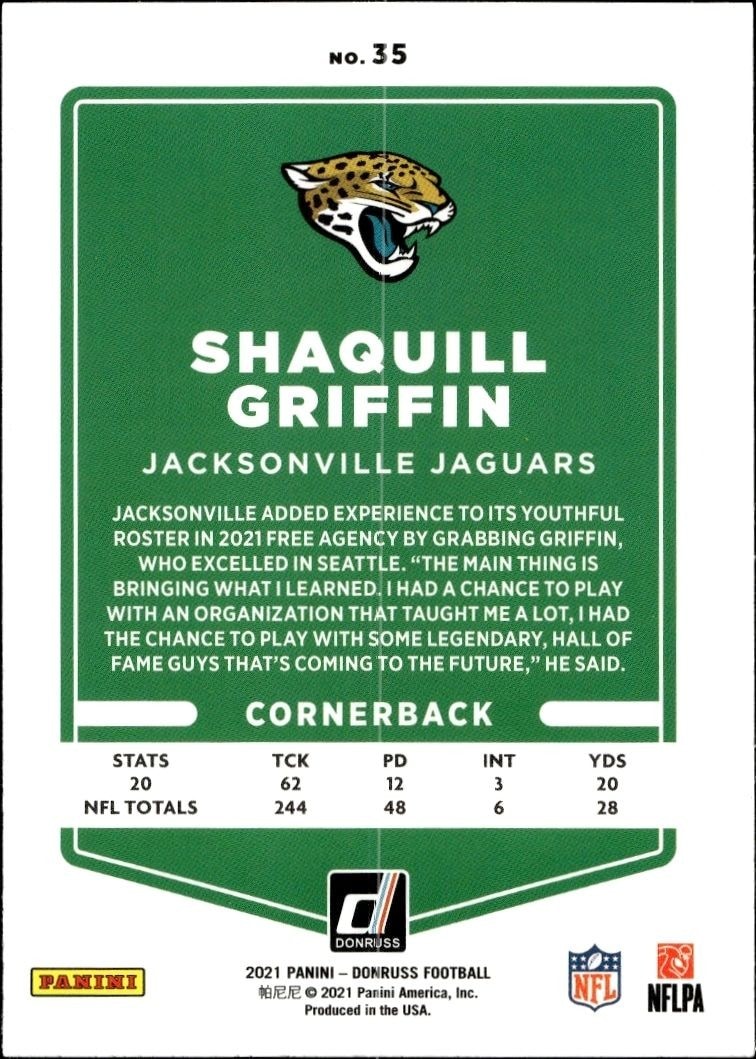 2021 Donruss Shaquill Griffin #35 football trading card back