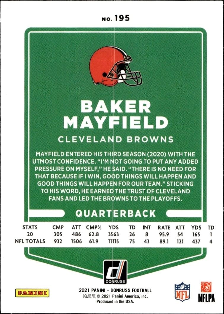 2021 Donruss Baker Mayfield #195 football trading card back