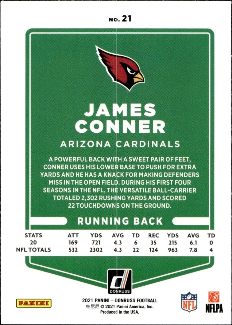 2021 Donruss James Conner #21 football trading card back