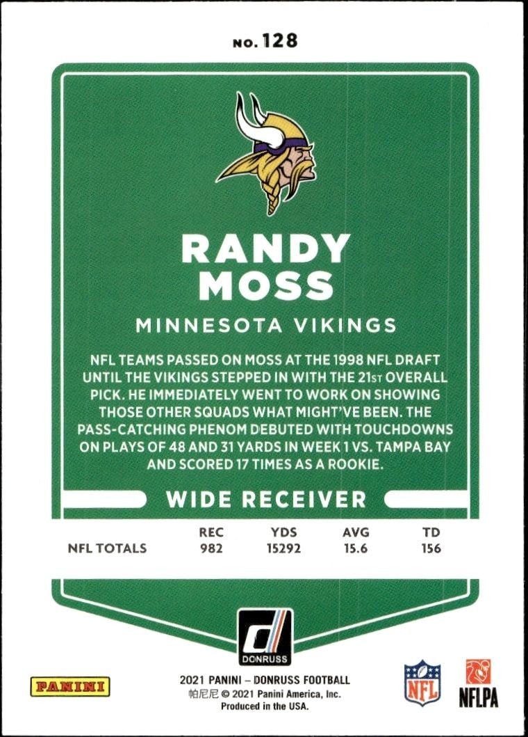 2021 Donruss Randy Moss #128 football trading card back