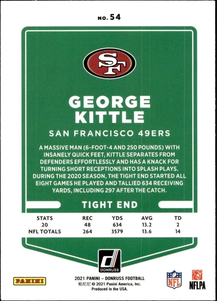 2021 Donruss George Kittle #54 football trading card back