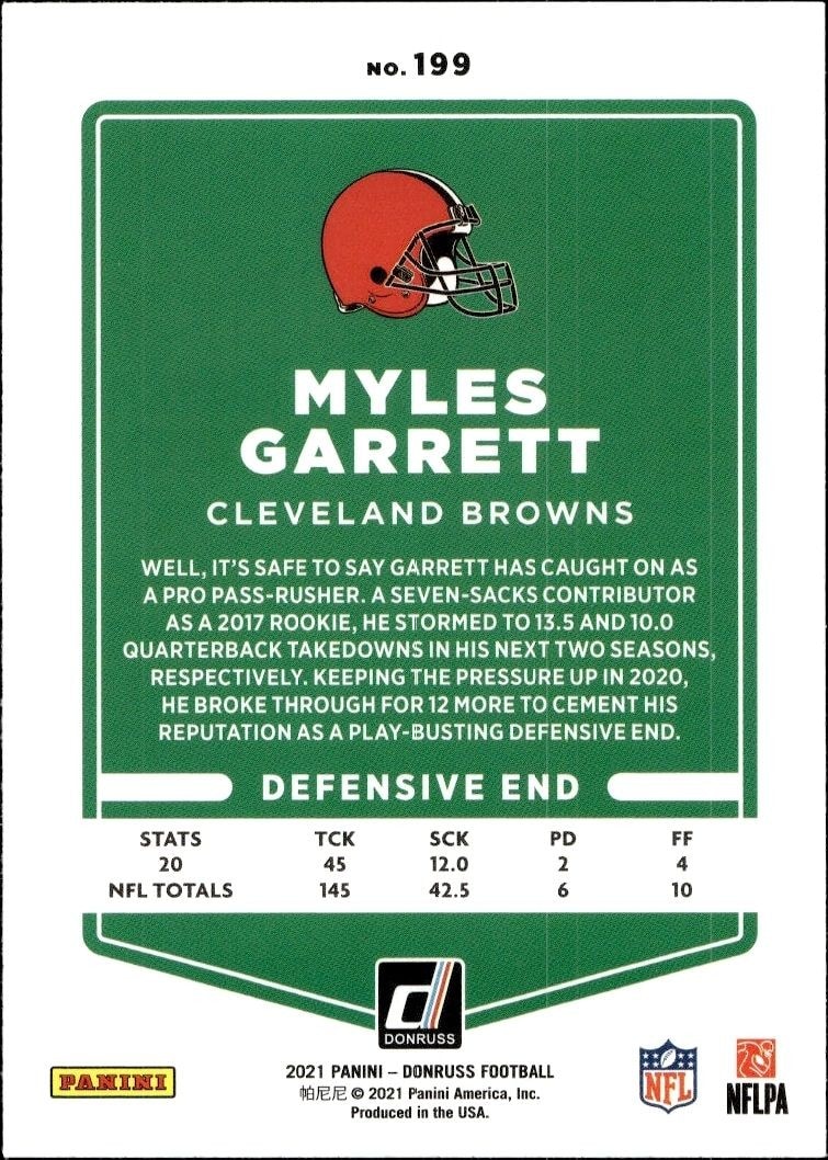 2021 Donruss Myles Garrett #199 football trading card back