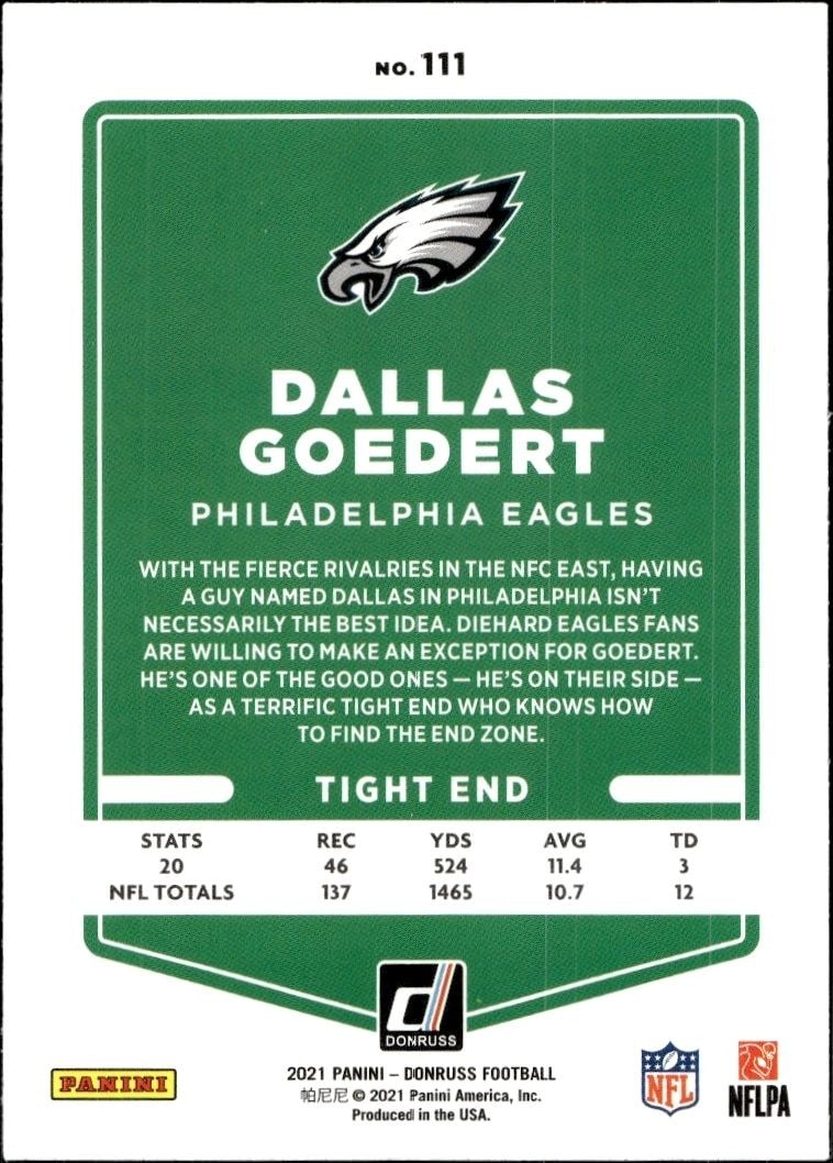 2021 Donruss Dallas Goedert #111 football trading card back