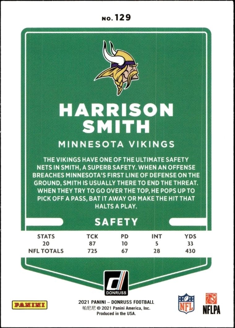 2021 Donruss Harrison Smith #129 football trading card back
