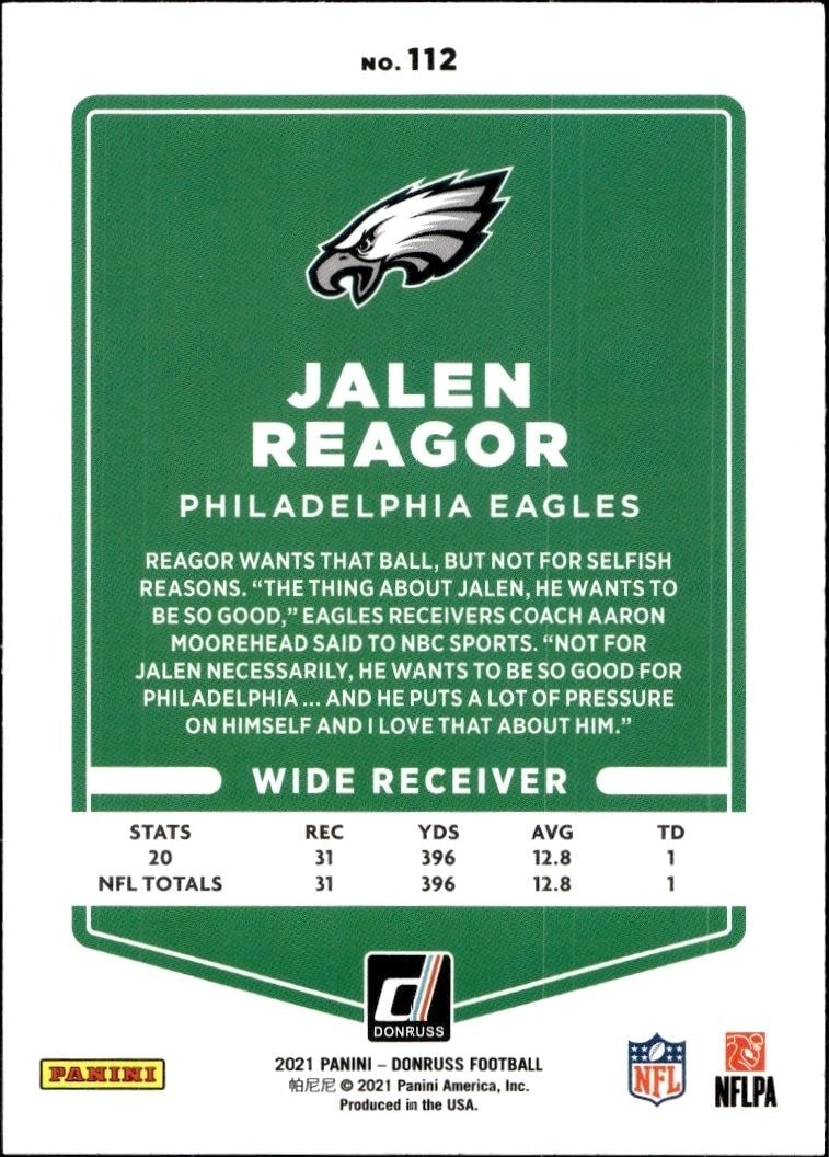 2021 Donruss Jalen Reagor #112 football trading card back