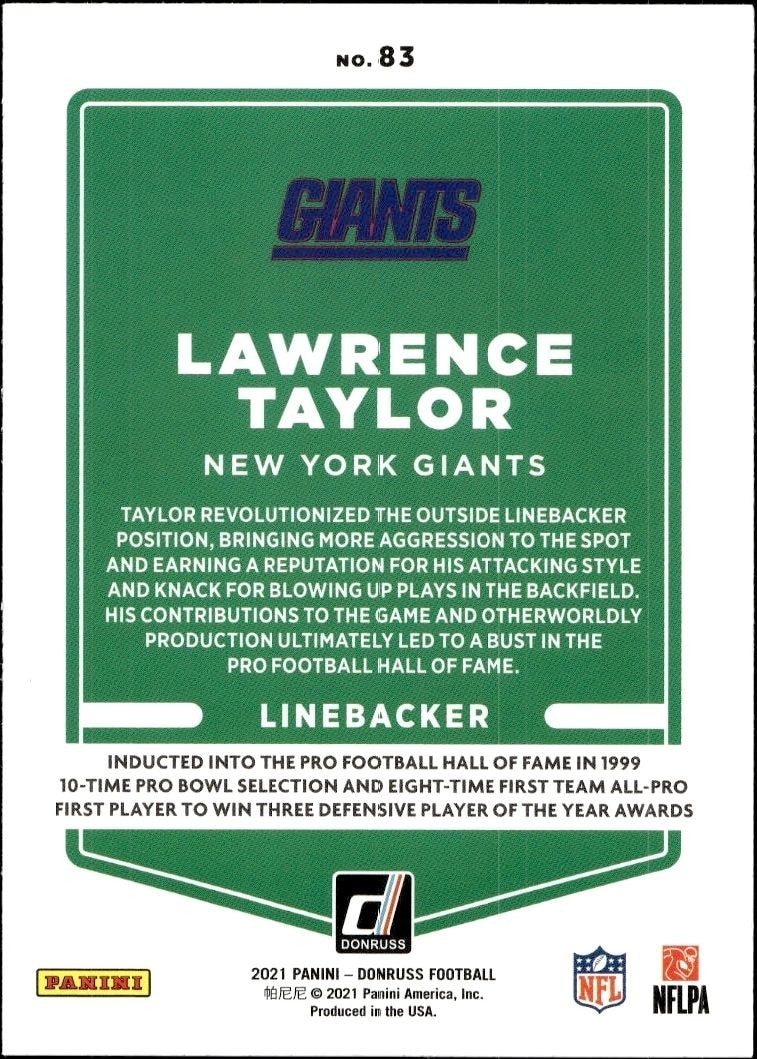 2021 Donruss Lawrence Taylor #83 football trading card back
