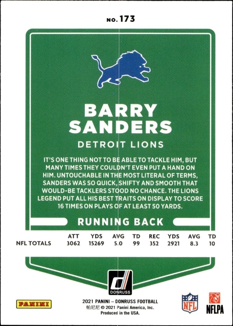 2021 Donruss Barry Sanders #173 football trading card back