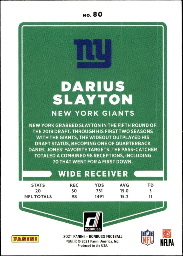2021 Donruss Darius Slayton #80 football trading card back