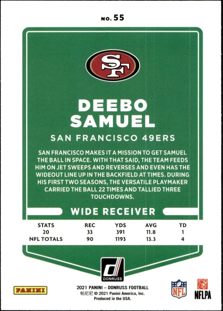 2021 Donruss Deebo Samuel #55 football trading card back