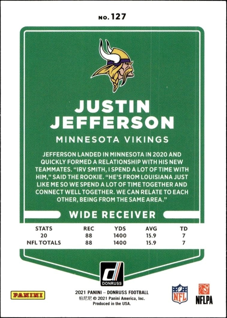 2021 Donruss Justin Jefferson #127 football trading card back