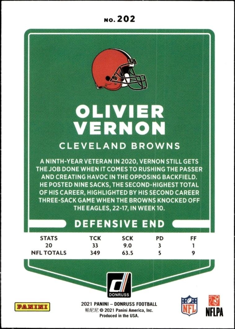 2021 Donruss Olivier Vernon #202 football trading card back