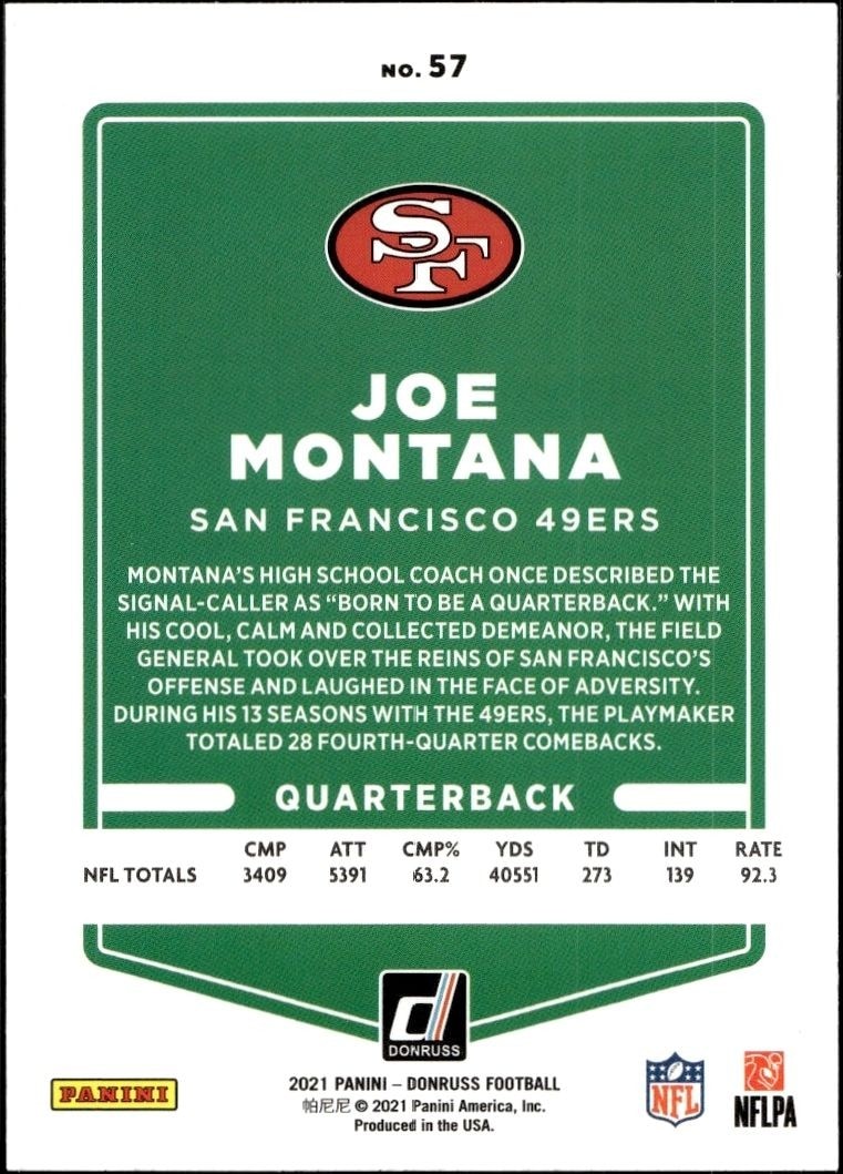 2021 Donruss Joe Montana #57 football trading card back