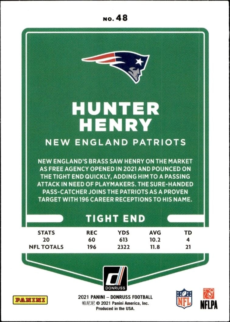2021 Donruss Hunter Henry #48 football trading card back