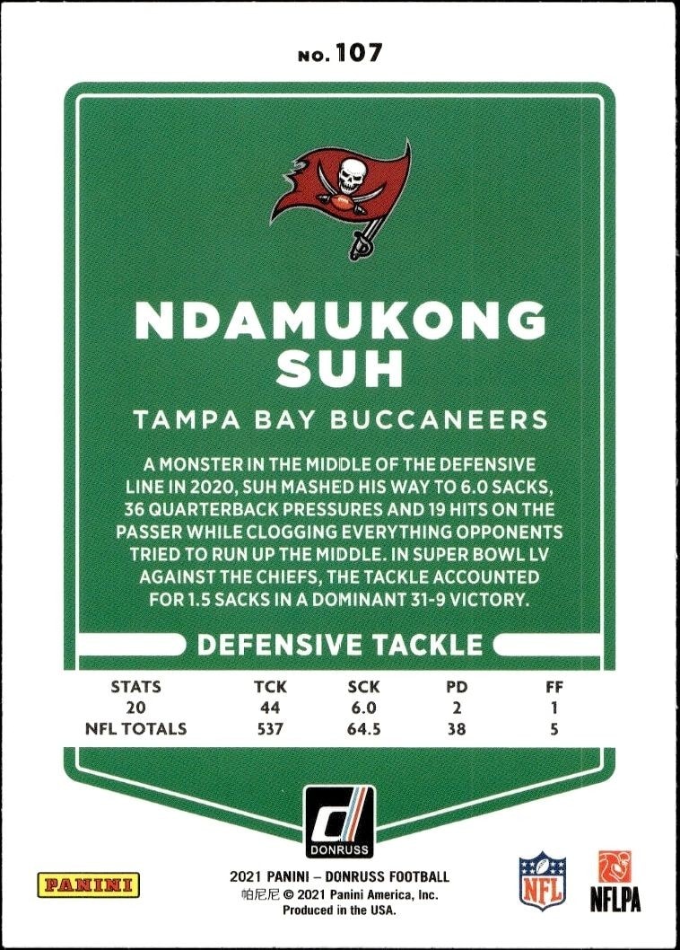 2021 Donruss Ndamukong Suh #107 football trading card back