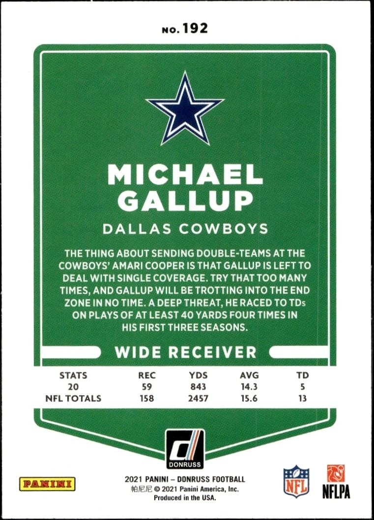 2021 Donruss Michael Gallup #192 football trading card back